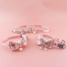 Pink Lace Pet Collar – Elegant Cat & Dog Choker with Bow, Hanging Bead & Bell