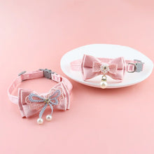 Pink Lace Pet Collar – Elegant Cat & Dog Choker with Bow, Hanging Bead & Bell