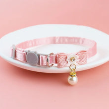 Pink Lace Pet Collar – Elegant Cat & Dog Choker with Bow, Hanging Bead & Bell
