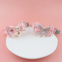 Pink Lace Pet Collar – Elegant Cat & Dog Choker with Bow, Hanging Bead & Bell