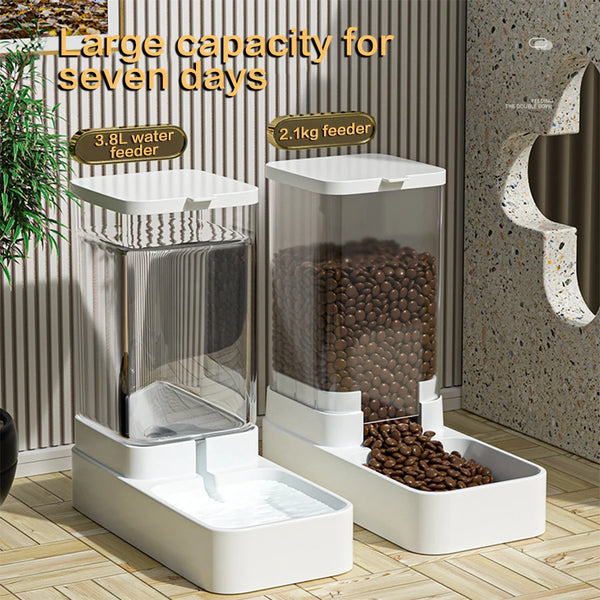 Automatic Pet Feeder & Water Dispenser with Gravity Food Storage Container for Cats and Dogs