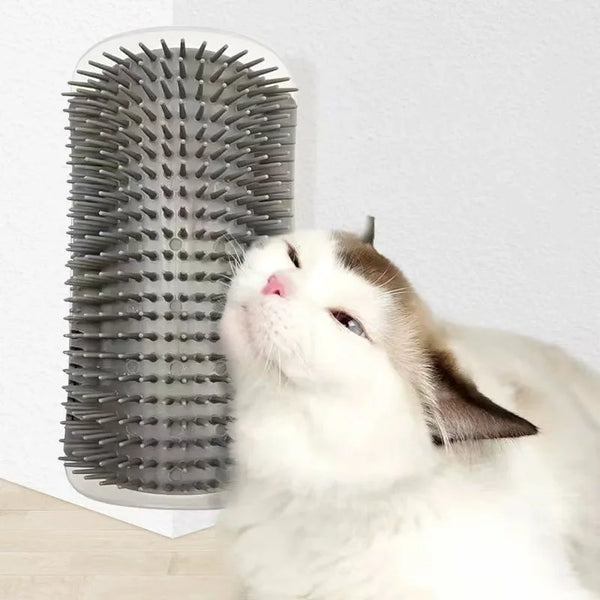 Cat Massage & Hair Removal Brush – Self-Cleaning Wall Corner Comb for Rubbing, Grooming & Play