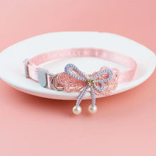 Pink Lace Pet Collar – Elegant Cat & Dog Choker with Bow, Hanging Bead & Bell