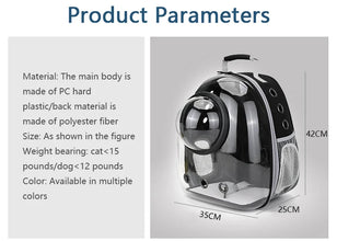 Space Capsule Pet Carrier Backpack – Breathable Transparent Travel Bag for Cats, Puppies