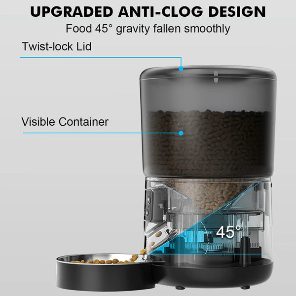 4L Automatic smart pet feeder for cats dogs with stainless steel bowl Customised healthy food 1-9 portions