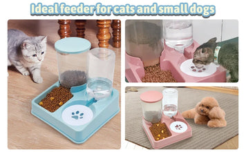 2 In 1 Automatic Cat Gravity Food & Water Dispenser Set Tilted Automatic