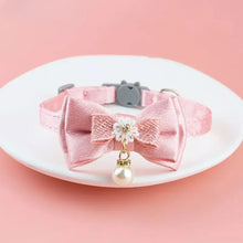 Pink Lace Pet Collar – Elegant Cat & Dog Choker with Bow, Hanging Bead & Bell
