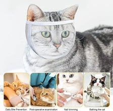 TONG Cat Anti-Bite Muzzle – Breathable Transparent Adjustable Helmet Mask for Nail Trimming