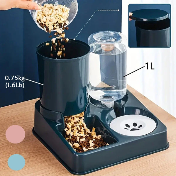 2 In 1 Automatic Cat Gravity Food &amp; Water Dispenser Set Tilted Automatic