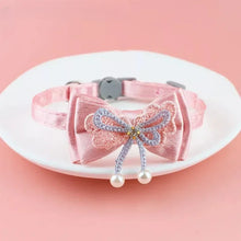 Pink Lace Pet Collar – Elegant Cat & Dog Choker with Bow, Hanging Bead & Bell