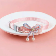 Pink Lace Pet Collar – Elegant Cat & Dog Choker with Bow, Hanging Bead & Bell