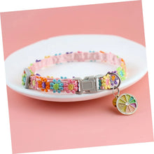 Fashion Rainbow Flower Cat Collar – Colorful Lace with Bell, Adjustable Buckle for Kittens & Puppies
