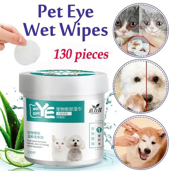130pcs Pet Eye Wipes – Gentle Non-Foaming Tear Stain Remover for Dogs & Cats, Grooming & Cleaning Towels